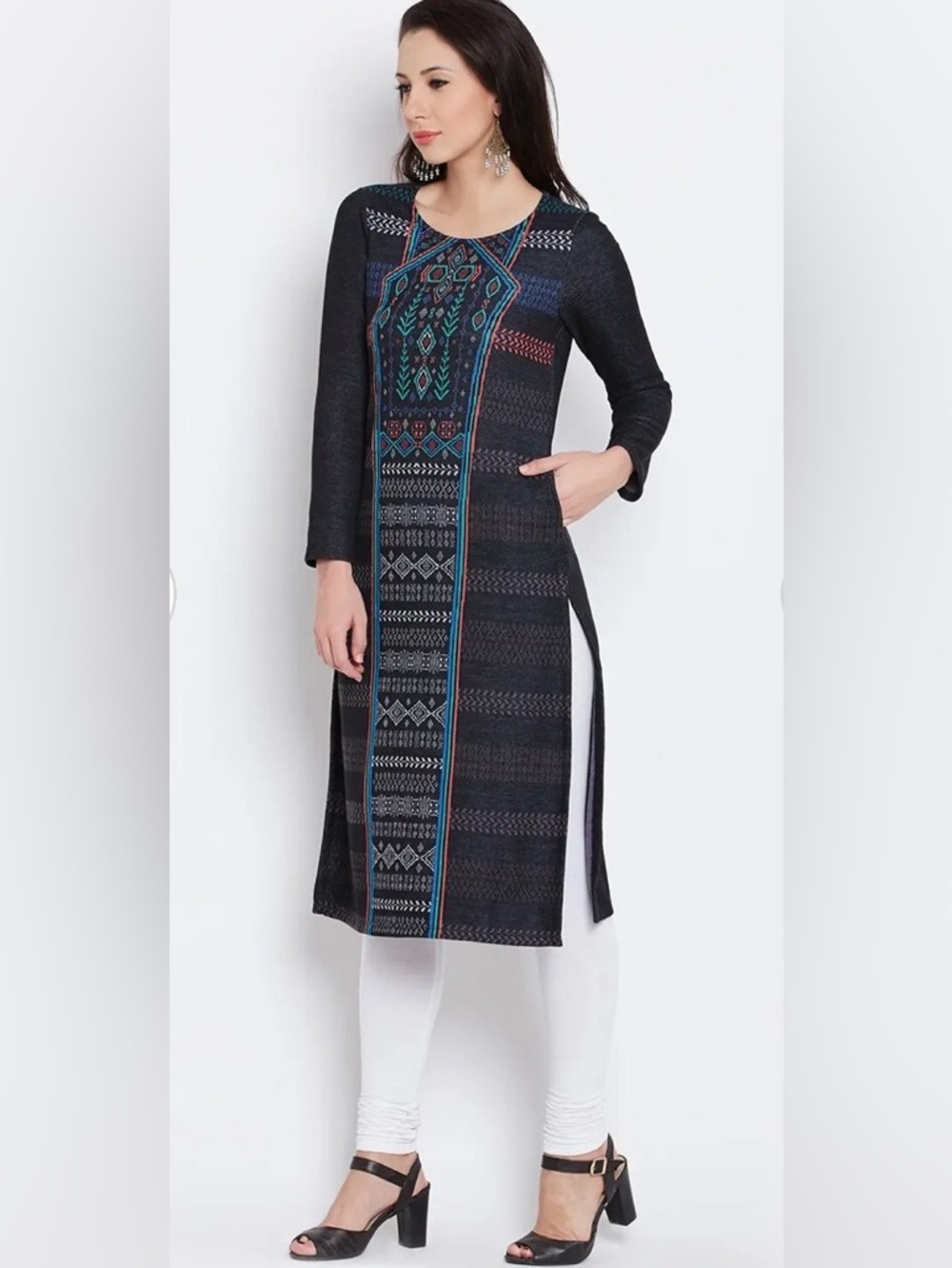 NWOT Aurelia Winter Story Knit Kurta Dress Geometric Boho Sz S Dark Academia